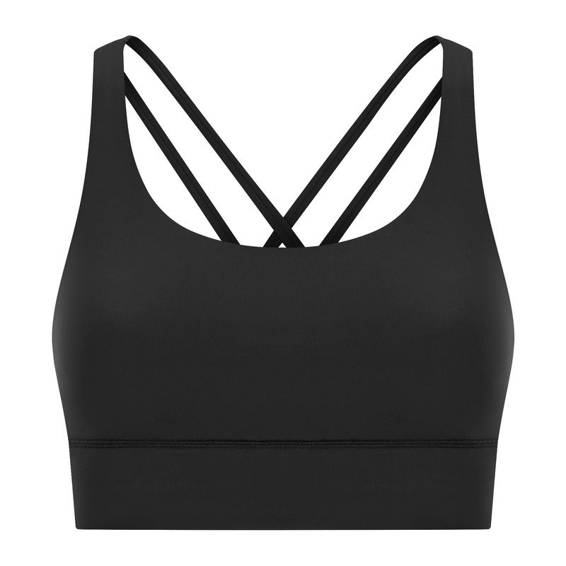 New arrival cross back yoga bra double-sided brushed nude high-strength bubble wrap push-up sports intimatesdw002