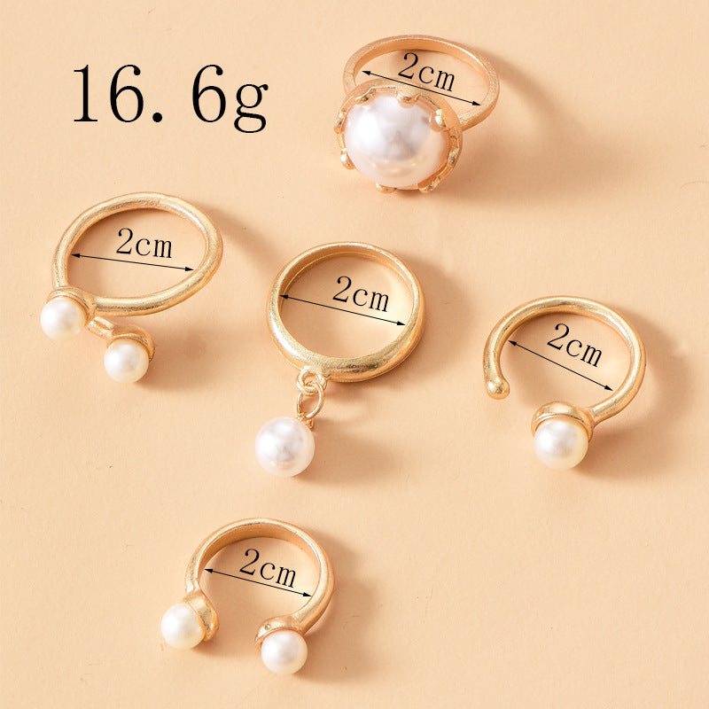 Pearl ring set wholesale - european & american cross-border fashion jewelry - smooth joint ring - versatile open-ended gold-plated finger ring for women