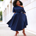 summer new cross-border e-commerce  european and american style women's one-shoulder tie-waist midi dress/midi skirt