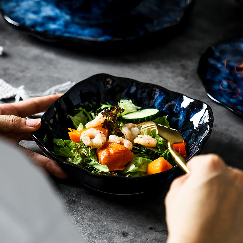Japanese ceramic kiln turned into household dishes, flat plates, deep plates, fish plates, creative rice bowls and plates, factory wholesale