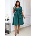 independent station new arrival african plus size women's short-sleeved v neck off-shoulder large swing evening dress dress fashiondress