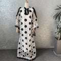 supply black and white embroidered flowers laceloose mesh lace retro buckle bell sleeve long skirt big sale