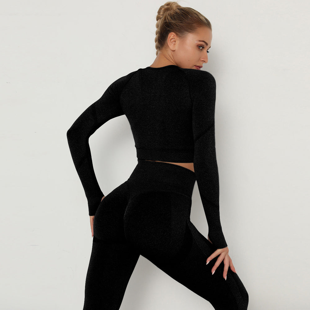 fashion seamless yoga clothes long sleeves high elastic pleated quick-drying long sleeves fitness yoga clothes tops