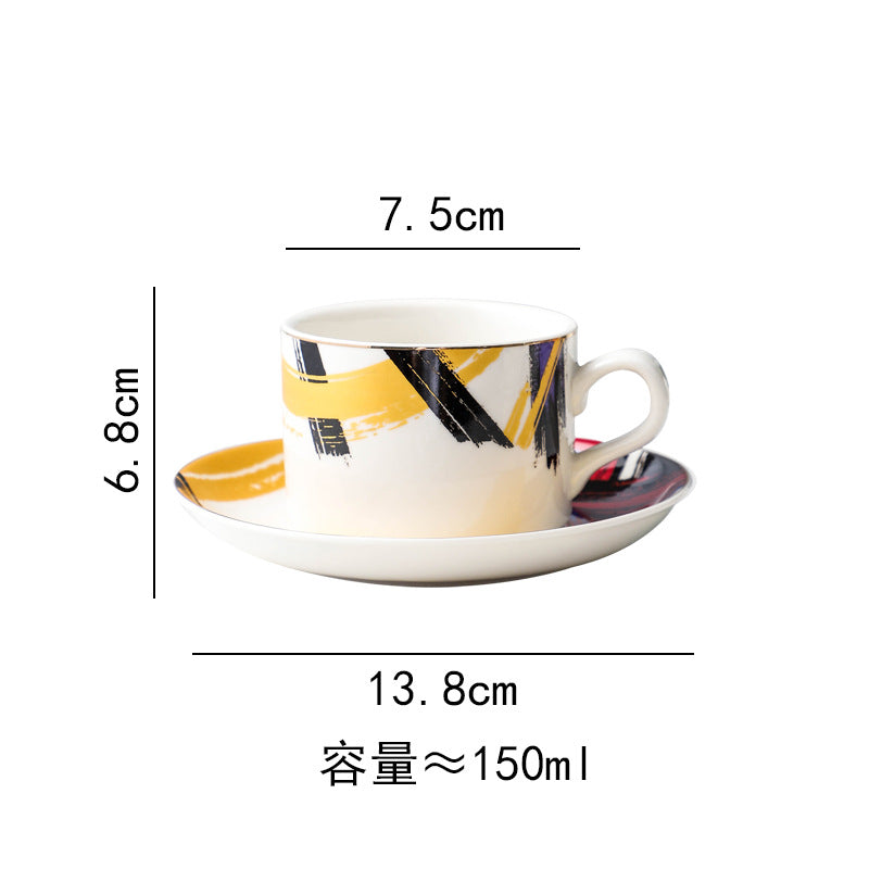 Coffee cup and saucer set with spoon, iron stand, ceramic creative office coffee cup and saucer set, restaurant afternoon tea tableware, nordic style