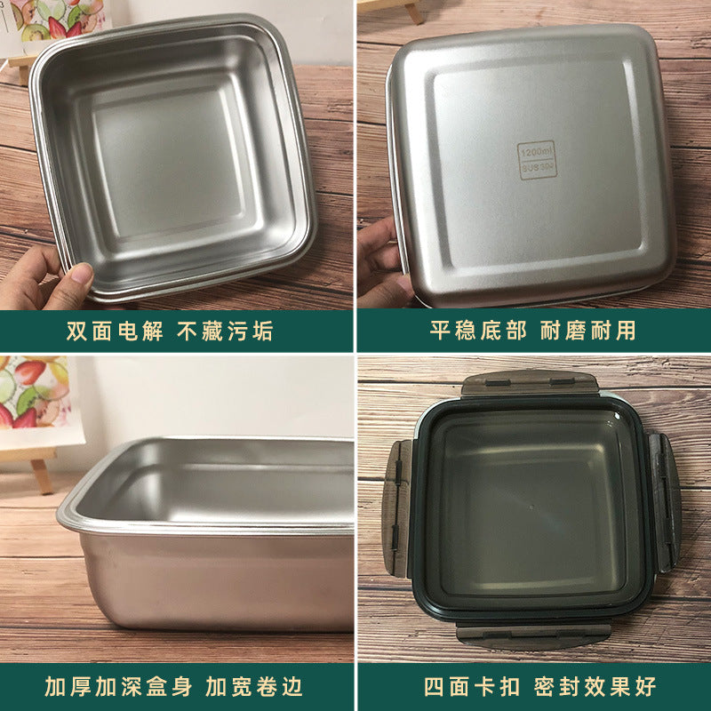 304 stainless steel food storage container set - square, 3-piece with lids - lunch box, refrigerator organizer, fruit sealer, bento box