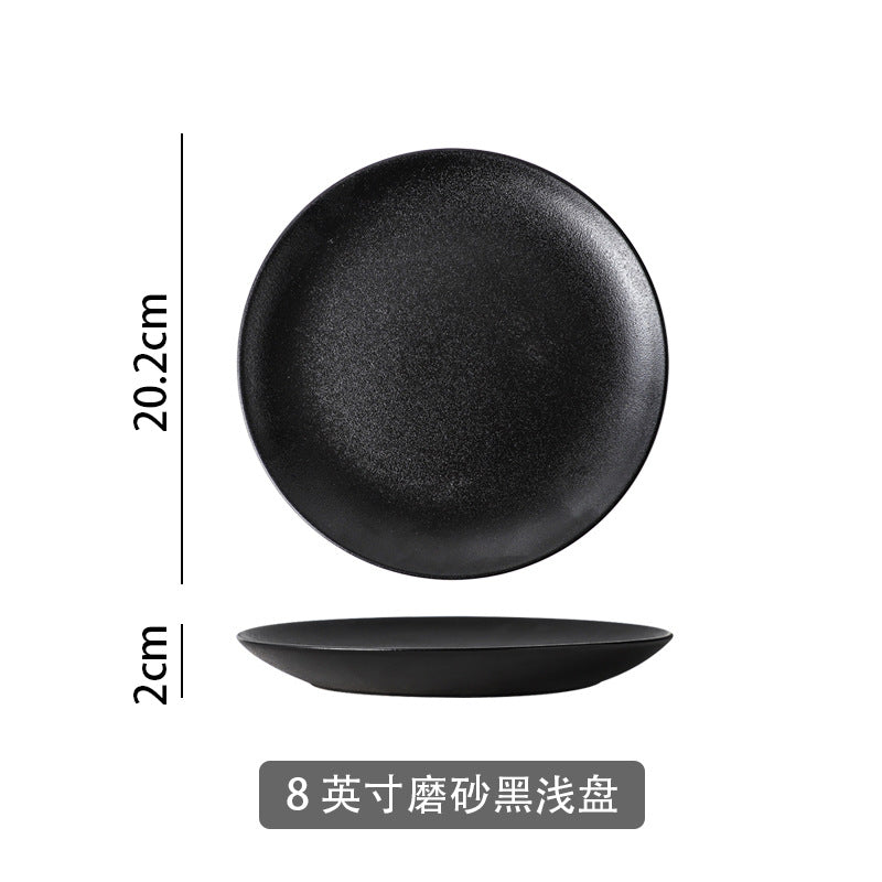 Western-style tableware suit bowls and plates for home black frosted steak plate retro scandinavian bowls and plates ceramic double-ear bowl