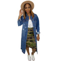 Autumn/winter women's fashion: european & american cross-border style -  chic, commute-friendly, relaxed fit, distressed, single-breasted, versatile denim long coat