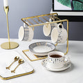 Coffee cup and saucer set with spoon, iron stand, ceramic creative office coffee cup and saucer set, restaurant afternoon tea tableware, nordic style