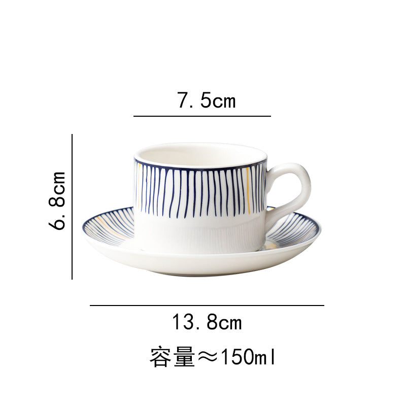 Coffee cup and saucer set with spoon, iron stand, ceramic creative office coffee cup and saucer set, restaurant afternoon tea tableware, nordic style