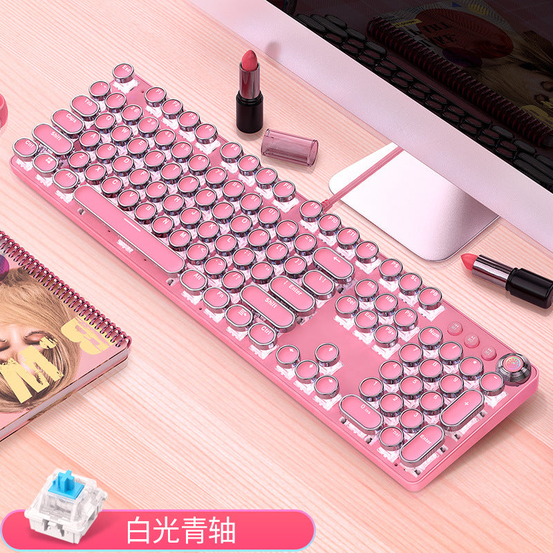 Genuine mechanical keyboard green axis girls popular girl heart pink blue round button game punk cross-border private model wholesale