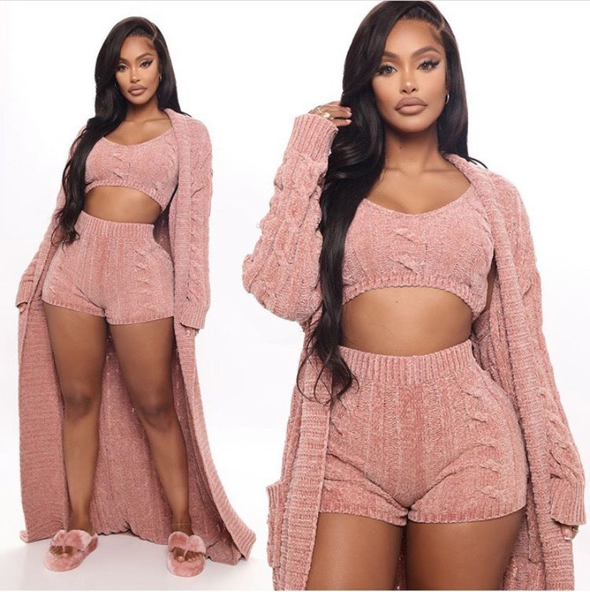 fashionfashiontube topshorts shawl three-piece set knitting jacquard sweaterwinterbest selling special big sale