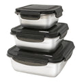 304 stainless steel food storage container set - square, 3-piece with lids - lunch box, refrigerator organizer, fruit sealer, bento box