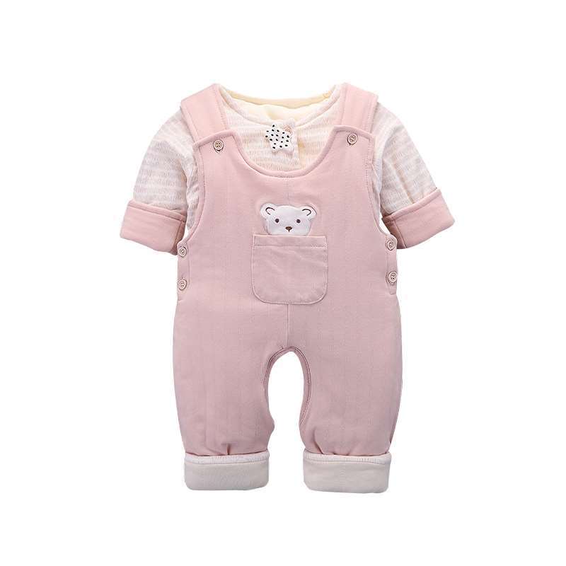 Newborn baby cotton-padded open crotch set - winter style: includes a cardigan-style quilted top and pants (two-piece set)