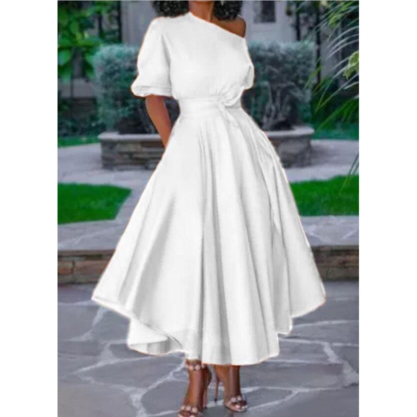 summer new cross-border e-commerce  european and american style women's one-shoulder tie-waist midi dress/midi skirt
