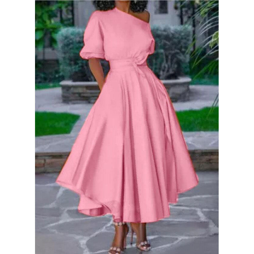 summer new cross-border e-commerce  european and american style women's one-shoulder tie-waist midi dress/midi skirt