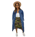 Autumn/winter women's fashion: european & american cross-border style -  chic, commute-friendly, relaxed fit, distressed, single-breasted, versatile denim long coat