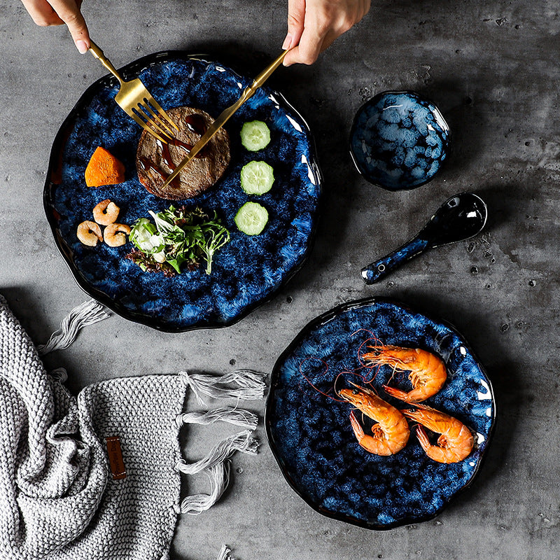 Japanese ceramic kiln turned into household dishes, flat plates, deep plates, fish plates, creative rice bowls and plates, factory wholesale