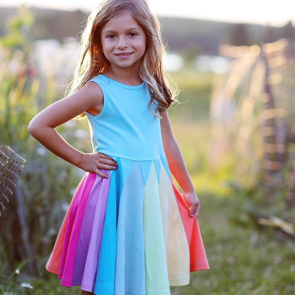 Wholesale girls' summer dresses for export:  new rainbow patchwork sleeveless princess dress for infants and toddlers
