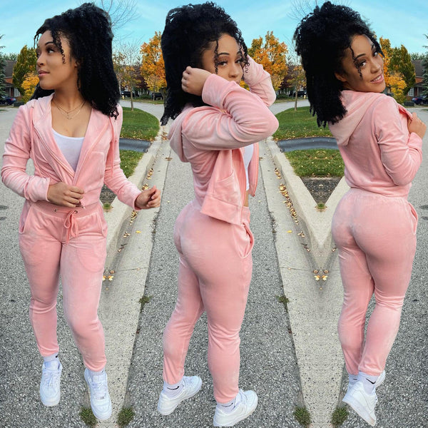BN129 European and American women's clothing, new autumn and winter models, autumn and winter women's suits, grabbing fabrics, solid color hooded suits