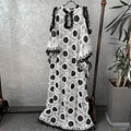 supply black and white embroidered flowers laceloose mesh lace retro buckle bell sleeve long skirt big sale