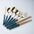 Amazon nordic light luxury ceramic stainless steel cutlery set - knives, forks, spoons, chopsticks - western tableware, steak knife and fork set - wholesale