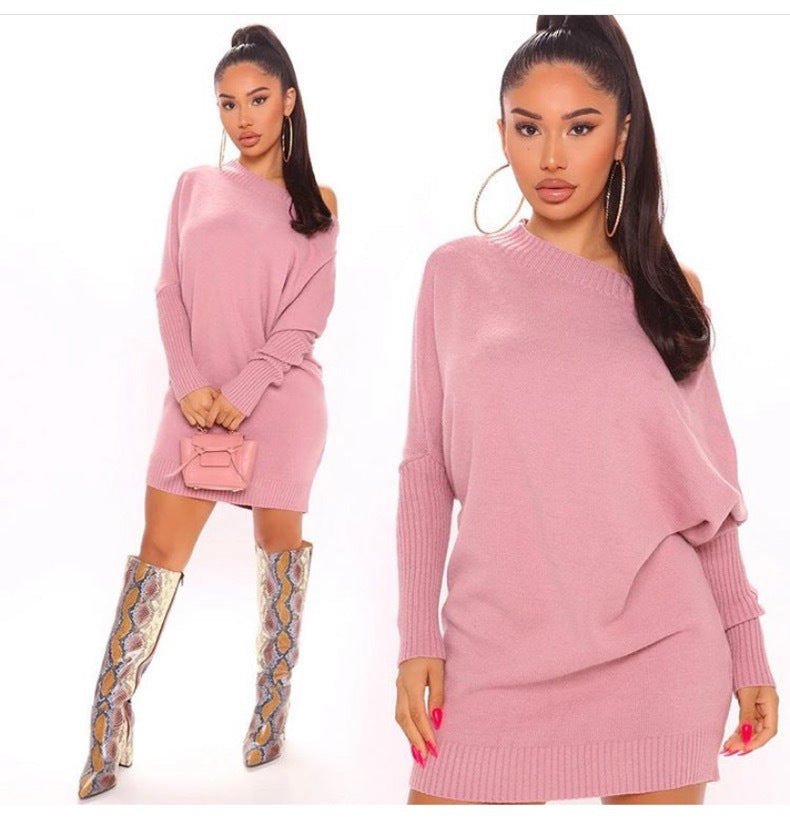 supply fashionheattech bat shirt knittingsweaterfashion version long sleeves hip-covering short skirt