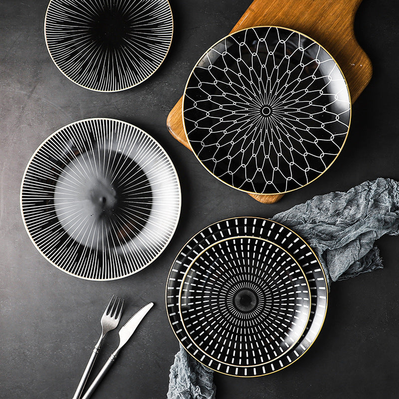 Nordic ceramic dinnerware - minimalist creative western dinner plate, pasta plate, striped western dessert plate, personalized dinner plate - wholesale