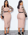 African women's plus size color block polka dot bodycon dress -  ol commute u-neck dress with belt
