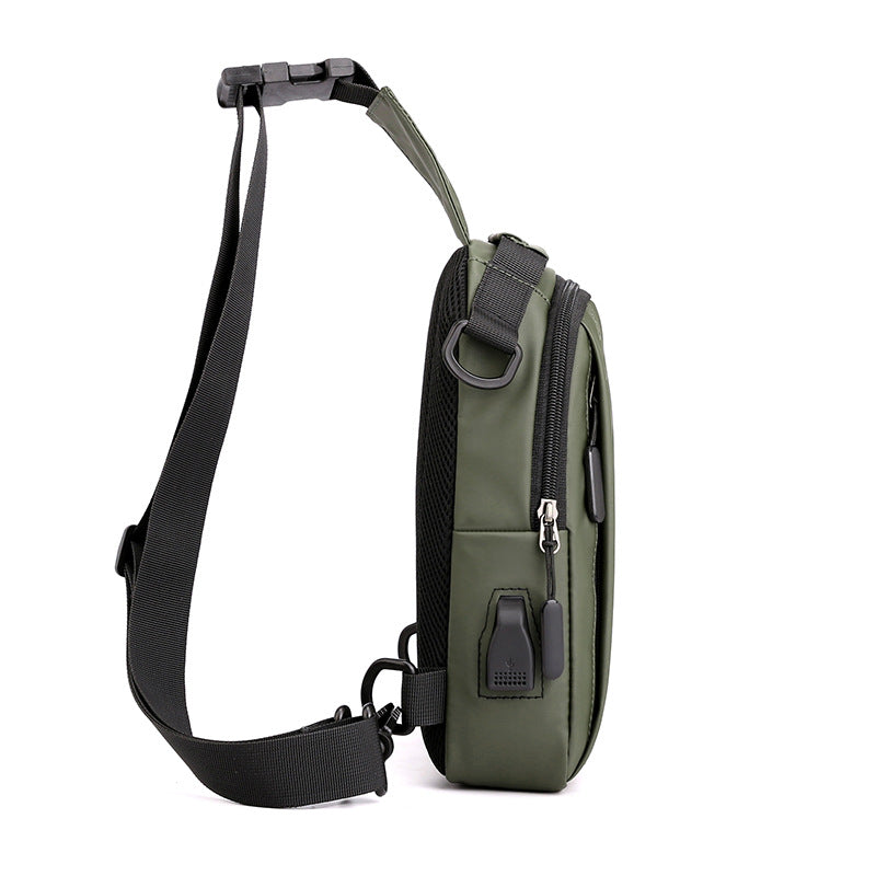 Cross-border new multi-functional fashion breast bag waterproof nylon messenger bag trendy men's shoulder bag charging breast bag