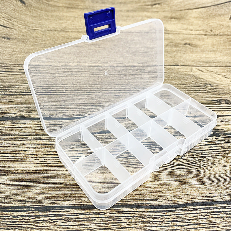 Small 10-grid transparent plastic removable stud earrings, jewelry, multi-grid classification, sorting components, makeup storage box