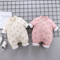 Newborn baby girl chinese style one-piece romper, winter style infant princess cheongsam, super cute crawling suit