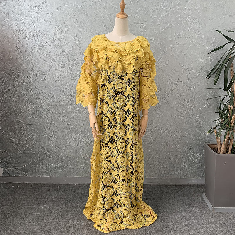 supply of lace looseplus size women's robe lace decoration round neck long sleeves european and american popular style big sale
