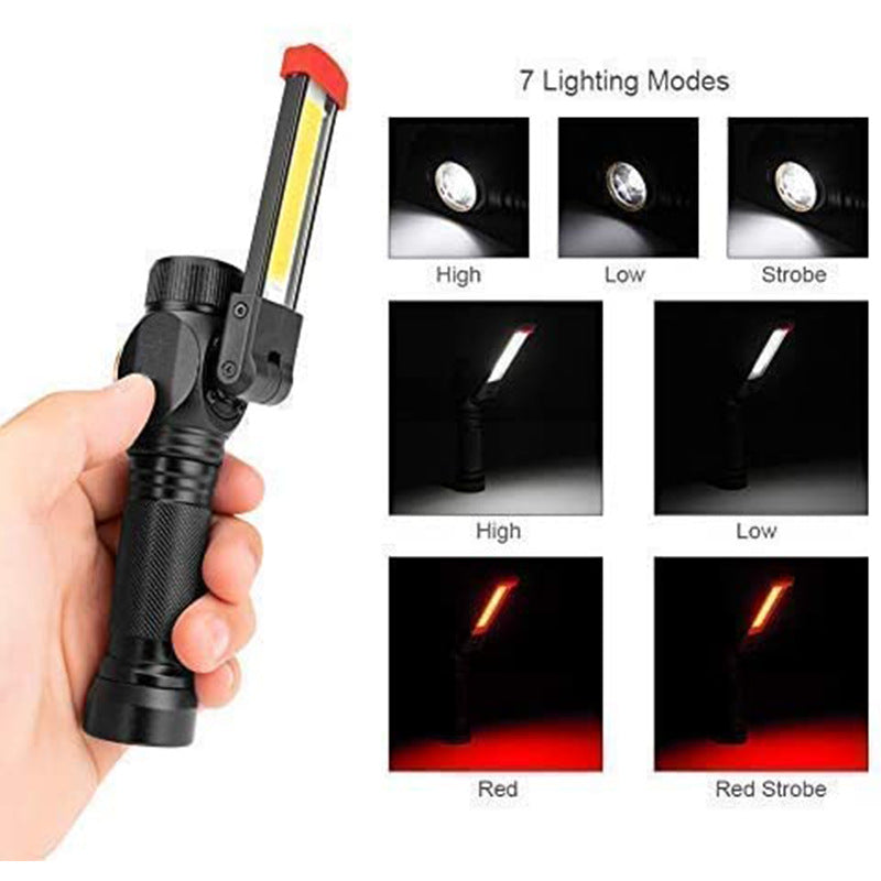 Cross-border new T6 + COB work light USB charging emergency folding maintenance light multi-function aluminum alloy flashlight