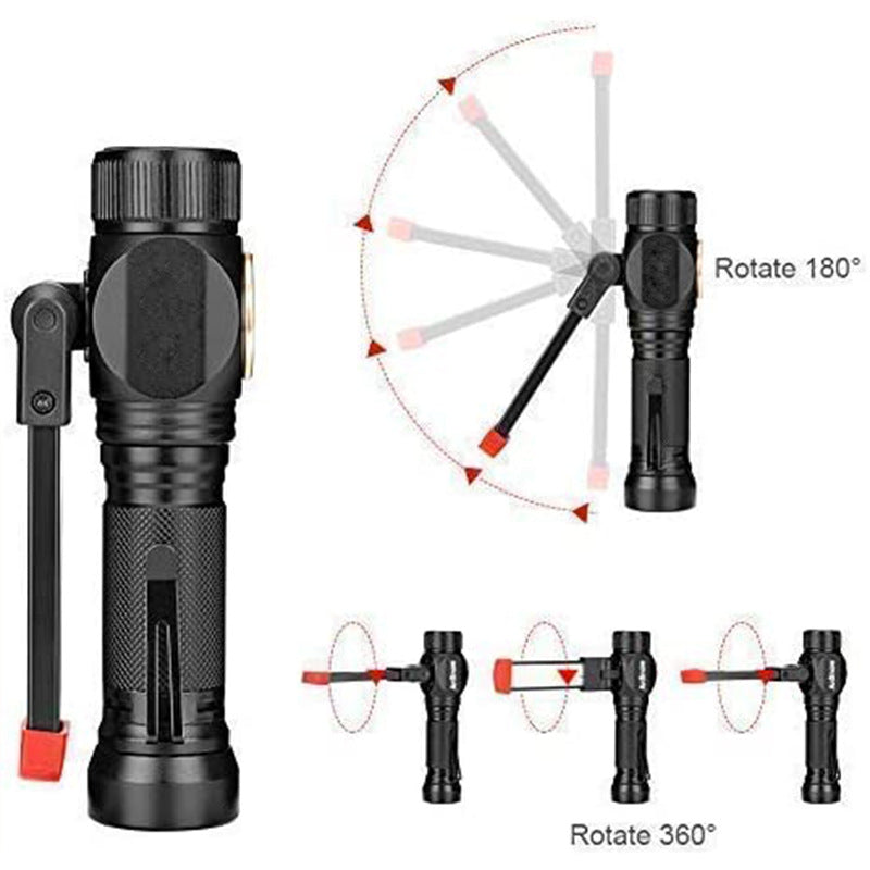 Cross-border new T6 + COB work light USB charging emergency folding maintenance light multi-function aluminum alloy flashlight