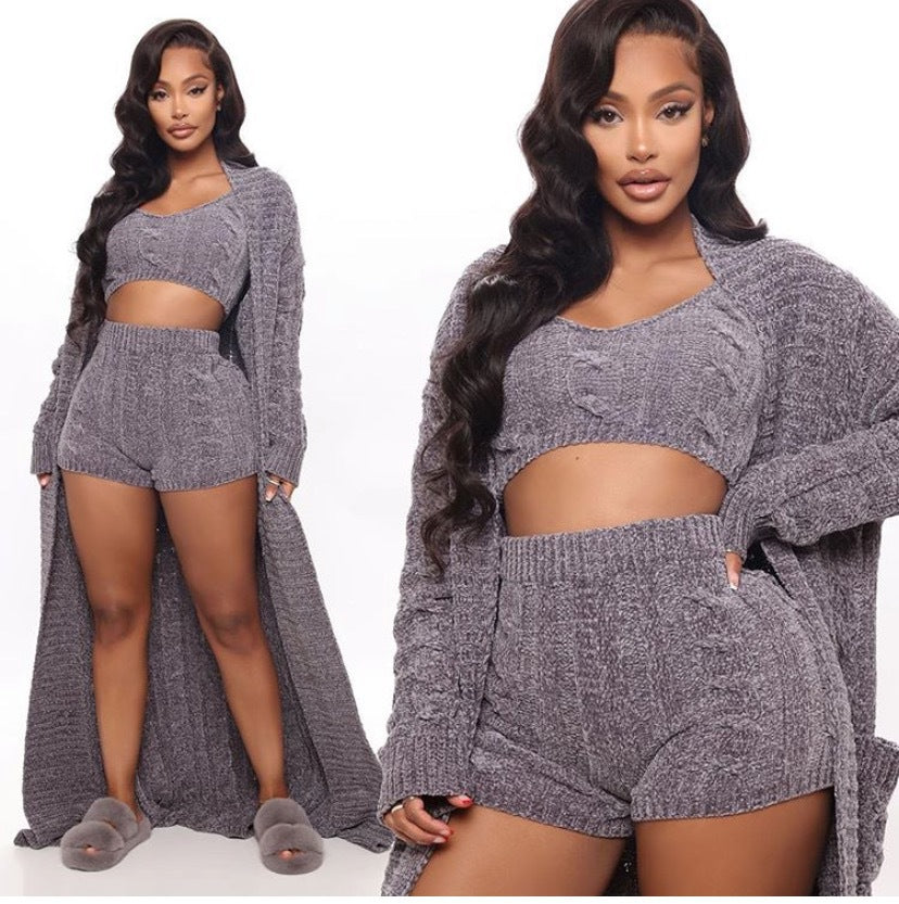 fashionfashiontube topshorts shawl three-piece set knitting jacquard sweaterwinterbest selling special big sale