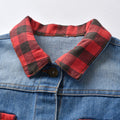 Export children's clothing spring & fallnew arrival boys and girls cotton denim outwear baby plaidpatchwork lapel denim shirt tops
