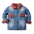 Export children's clothing spring & fallnew arrival boys and girls cotton denim outwear baby plaidpatchwork lapel denim shirt tops