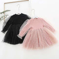 Girls' autumn new arrivals: girls' dress, girls' tulle skirt - stylish bubble sleeve knitted mesh skirt