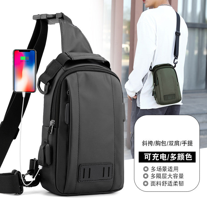 Cross-border new multi-functional fashion breast bag waterproof nylon messenger bag trendy men's shoulder bag charging breast bag