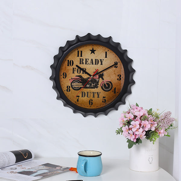 Vintage bottle cap wall clock 14-inch clock simple living room personalized home silent electronic quartz clock A15504