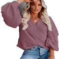 fall/winter new arrivals: 's latest european and american fashion women's loose v-neck knit top with lantern sleeves