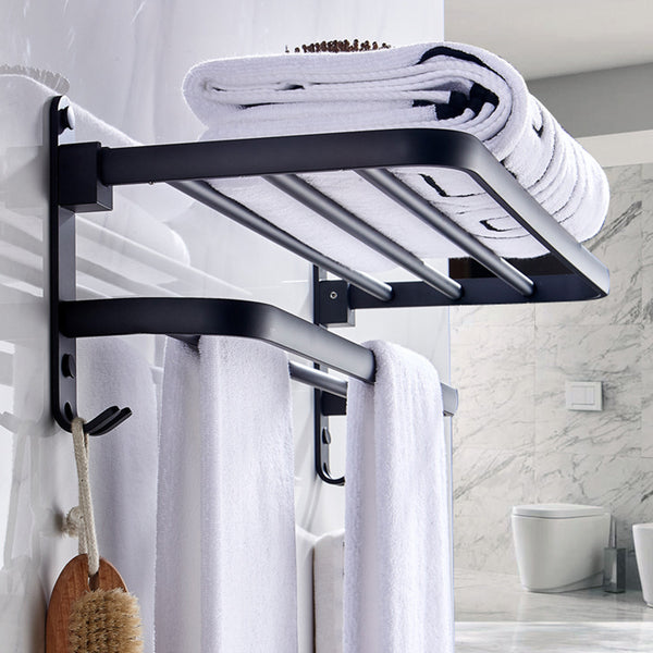 Non-punching bath towel rack, space aluminum black toilet rack, folding towel rack, hook, bathroom hardware pendant.