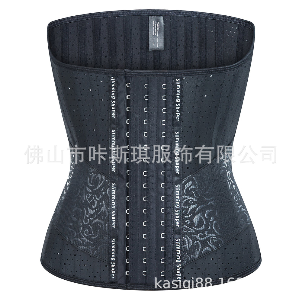 Hourglass goddess [extended length] heart-shaped round hole tummy control waist trainer - sports tight rubber corset latex shapewear
