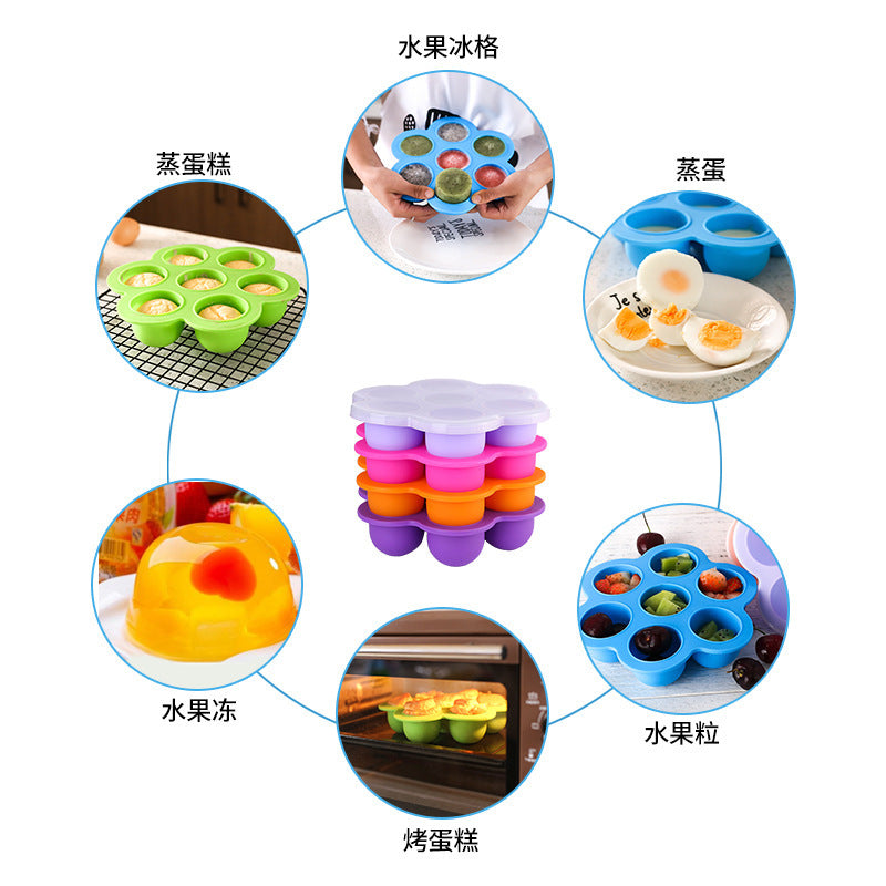Factory direct seven-cavity silicone baby food container, 7-cavity food storage box ice cube tray, 130g with silicone lid