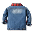 Export children's clothing spring & fallnew arrival boys and girls cotton denim outwear baby plaidpatchwork lapel denim shirt tops