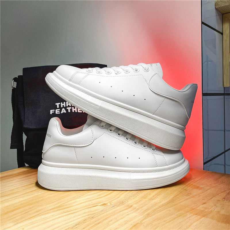 Popular white shoes for men, easiest for matchthick sole, height-increasing sneakers, classic style, student couple sneakers, ins mcqueen same style