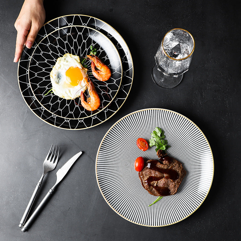 Nordic ceramic dinnerware - minimalist creative western dinner plate, pasta plate, striped western dessert plate, personalized dinner plate - wholesale