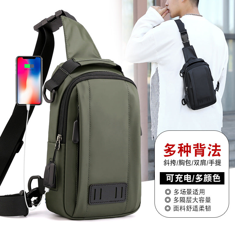 Cross-border new multi-functional fashion breast bag waterproof nylon messenger bag trendy men's shoulder bag charging breast bag