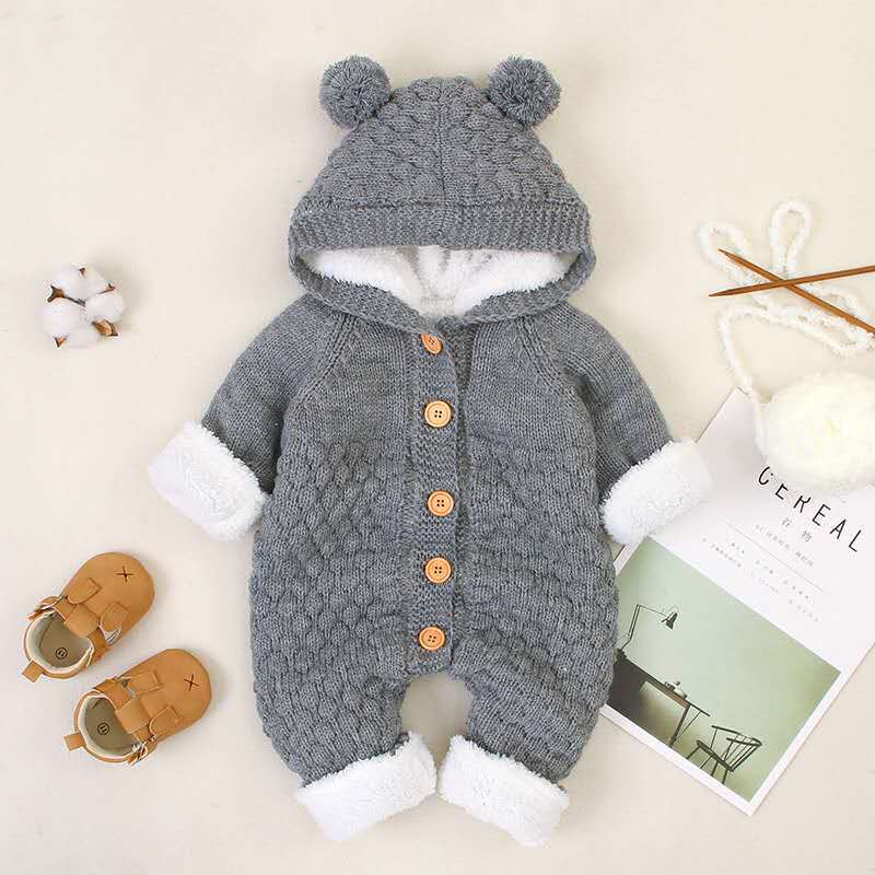 Baby knitting one-piece hoodie spring & fallnewborn clothing male and female baby sweater cute heattech romper 03