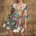 Amazon style long dress - slimming and height-enhancing - 2025 new women's elegant printed dress with round neck and floral print